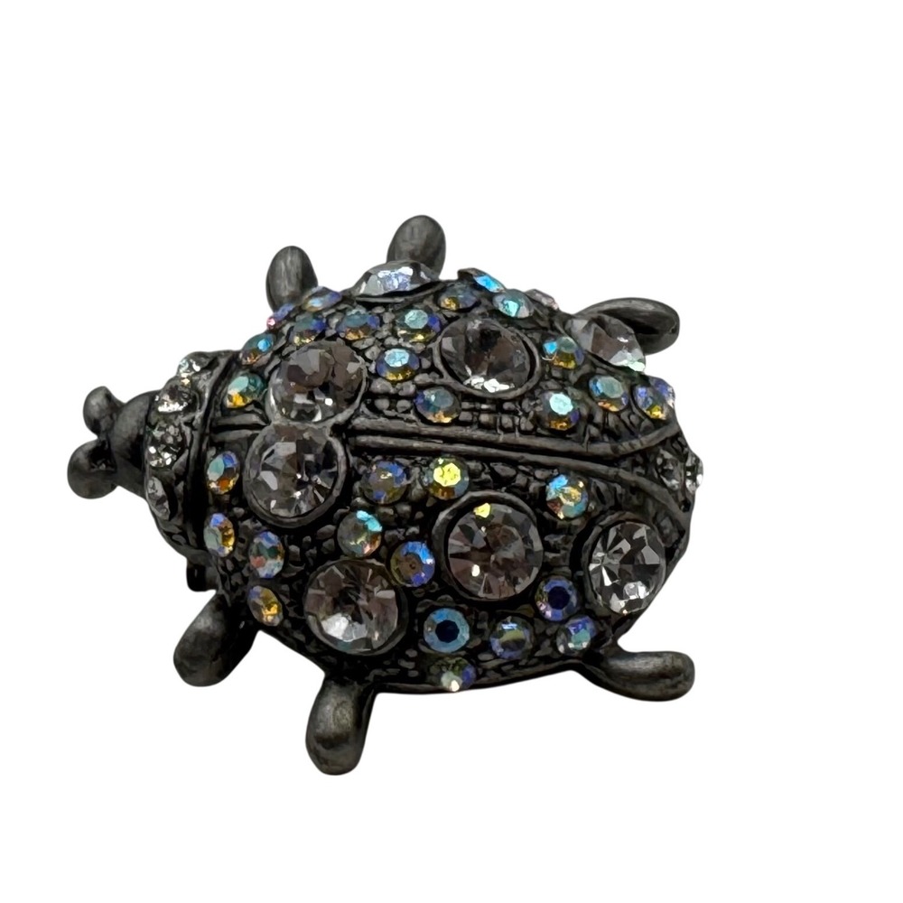 Vintage Style Silver Tone Aurora Borealis Crystal Ladybug Beetle Brooch‎ Pin